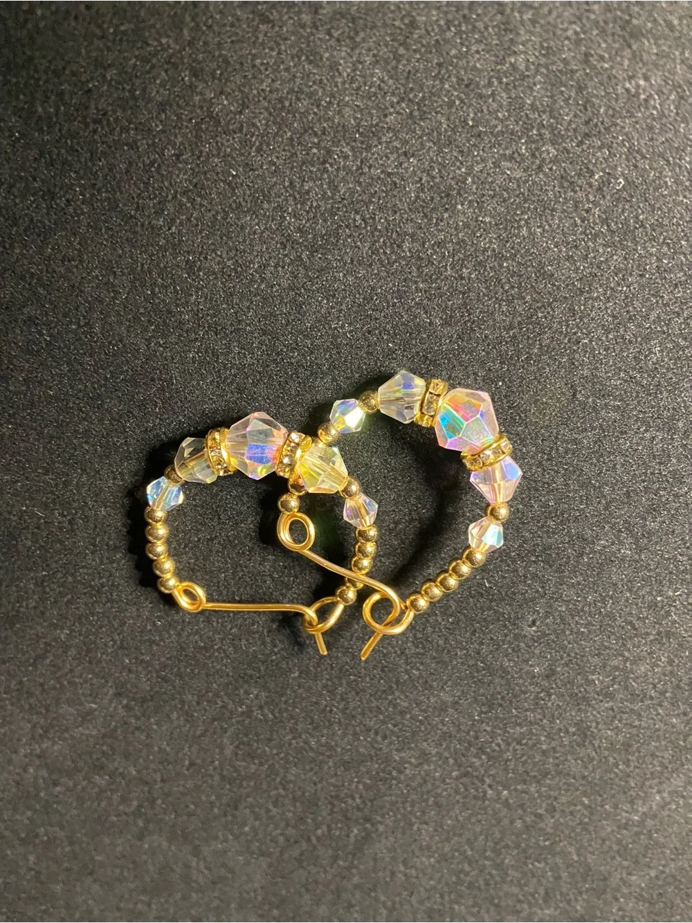 Gold Hoop Earrings with Iridescent Crystal Beads - Women Jewelry Small
